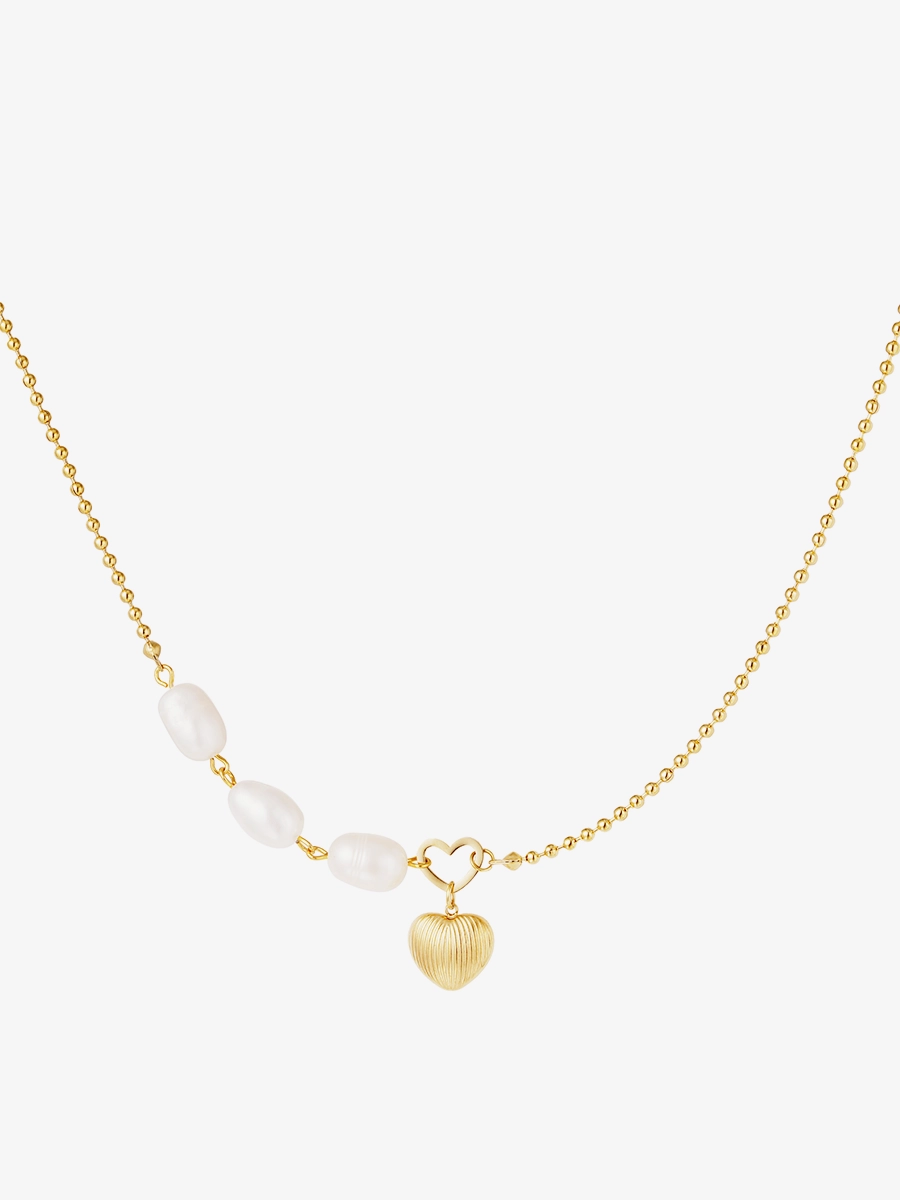 Heart 3 Pearls Halskæde Hjerte Perler 18k Guldbelagt 39+5cm